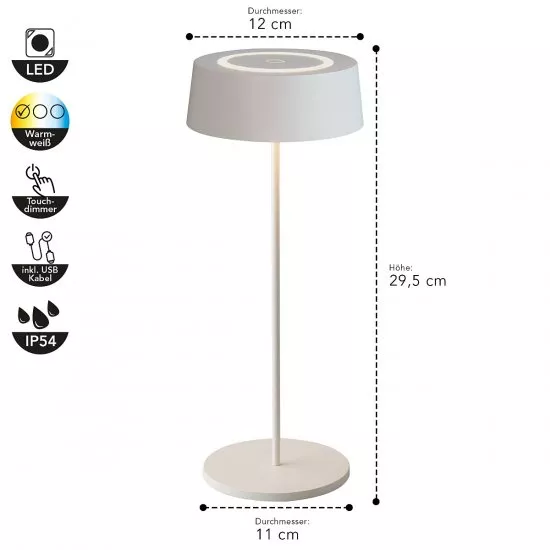 ECO-LIGHT LED Akku Tischleuchte Cocktail Dimmbar 2,2W 200lm 3000K IP54 weiß