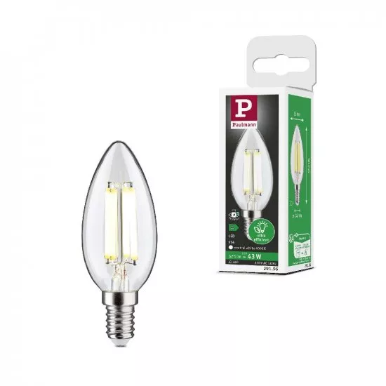 Paulmann 29196 Eco-Line Filament 230V LED Kerze E14 1er-Set 98mm 525lm 2,5W 4000K Klar