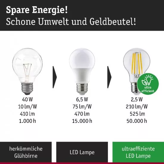 Paulmann 29197 Eco-Line Filament 230V LED Tropfen E14 82mm 525lm 2,5W 3000K Klar