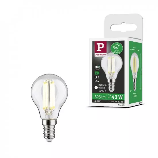 Paulmann 29198 Eco-Line Filament 230V LED Tropfen E14 82mm 525lm 2,5W 4000K Klar