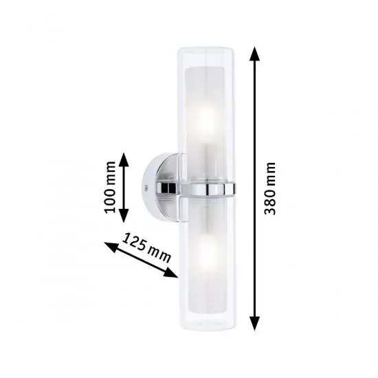 Paulmann 71077 Selection Bathroom Wandleuchte Luena IP44 E14 230V max. 2x20W dimmbar Chrom/Glas