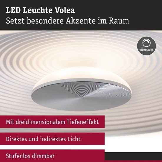 Paulmann 71177 LED Deckenleuchte Volea IP44 3000K 470lm / 1650lm 230V 3,5 / 1x13W dimmbar Weiß/Silber