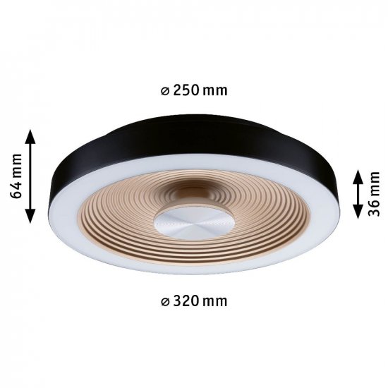 Paulmann 71178 LED Deckenleuchte Volea IP44 3000K 470lm / 1650lm 230V 3,5 / 1x13W dimmbar Schwarz/Gold