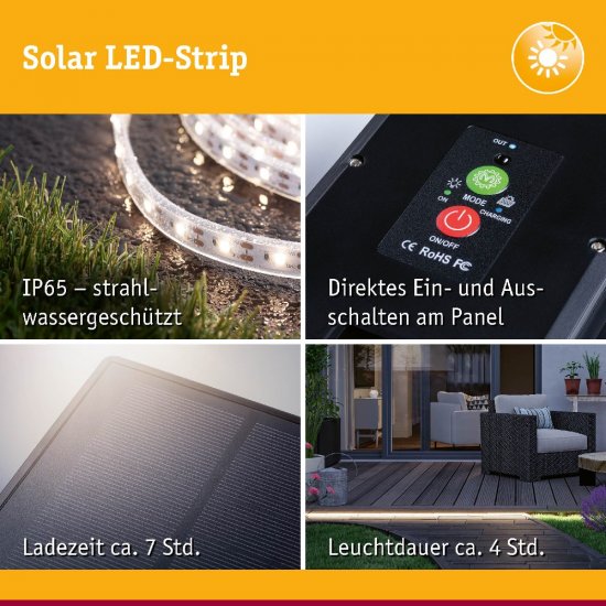 Paulmann 71193 LED Stripe Solar inkl. Fernbedienung 5m IP44 2,8W 51lm/m 60 LEDs/m 3000K