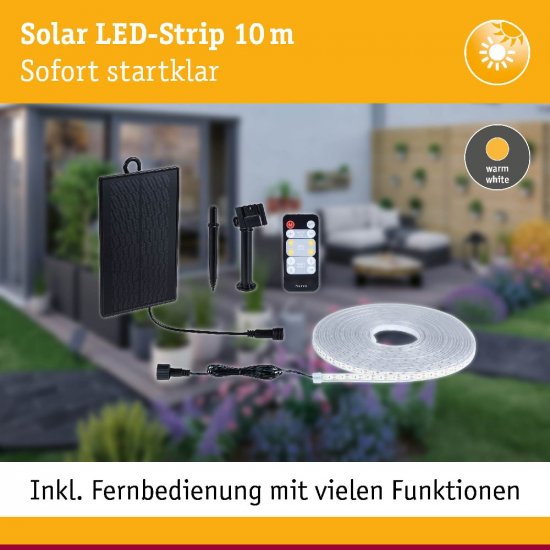 Paulmann 71195 LED Stripe Solar inkl. Fernbedienung 10m IP44 3,2W 28lm/m 60 LEDs/m 3000K