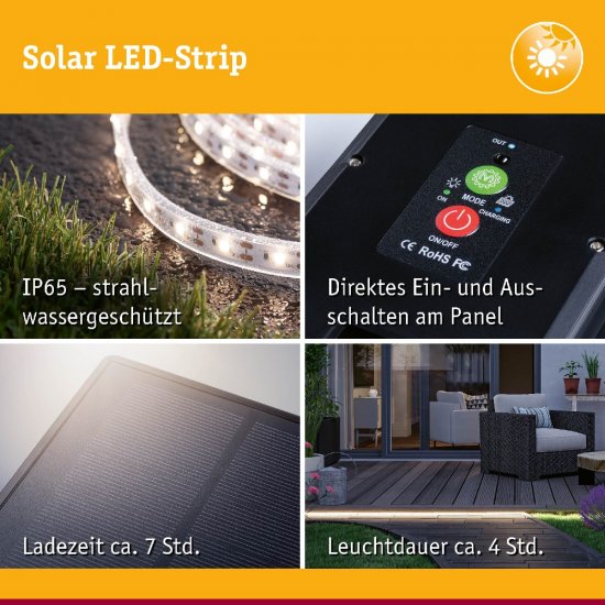 Paulmann 71195 LED Stripe Solar inkl. Fernbedienung 10m IP44 3,2W 28lm/m 60 LEDs/m 3000K