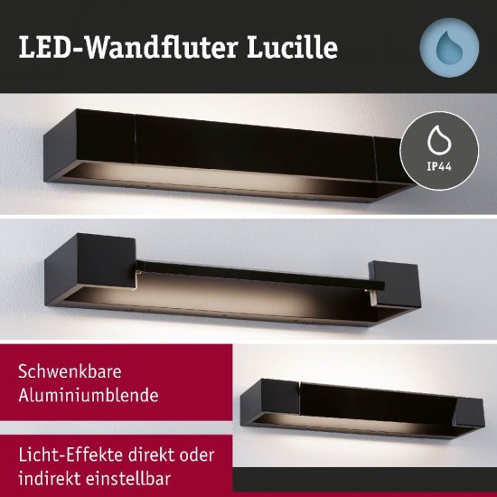 Paulmann 71204 LED Wandleuchte Lucille IP44 2700K 1000lm 230V 11W dimmbar Schwarz