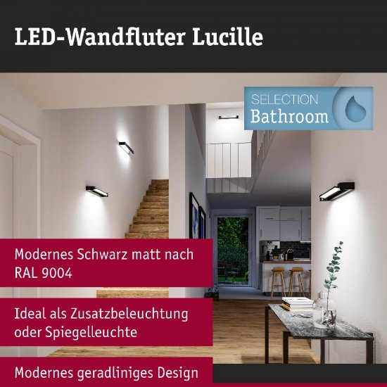 Paulmann 71205 LED Wandleuchte Lucille IP44 2700K 1300lm 230V 17W dimmbar Schwarz