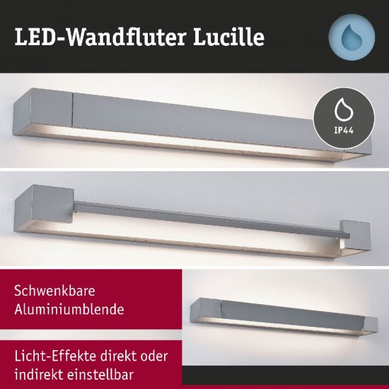 Paulmann 71207 LED Wandleuchte Lucille IP44 2700K 1300lm 230V 17W dimmbar Alu matt