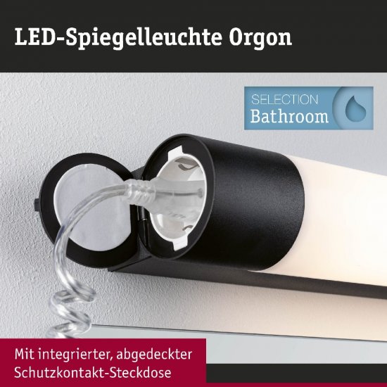 Paulmann 71214 Selection Bathroom LED Spiegelleuchte Orgon Steckdose IP44 3000K 850lm 230V 10,5W Schwarz_3