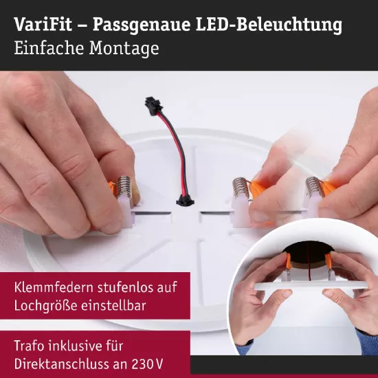 Paulmann 79957 VariFit LED Einbaupanel Smart Home Zigbee Veluna Edge IP44 rund 200mm 1400lm Tunable White Weiß dimmbar