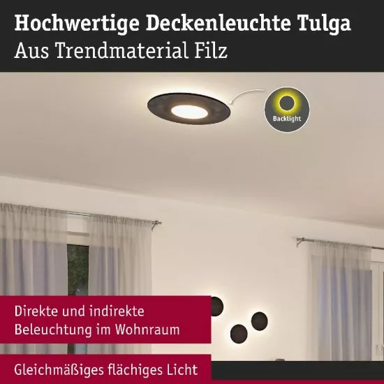 Paulmann 79996 LED Deckenleuchte Smart Home Zigbee 3.0 Tulga Tunable White 2000lm / 850lm 19 / 1x9W Anthrazit dimmbar