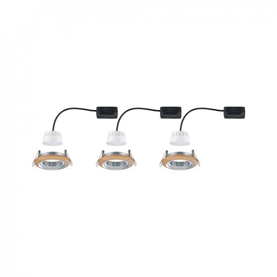 Paulmann 92239 LED Einbauleuchte Lanati 3er-Set rund 84mm 30° Coin 3x6W 3x470lm 230V 2700K Holzoptik Eiche/Alu gedreht