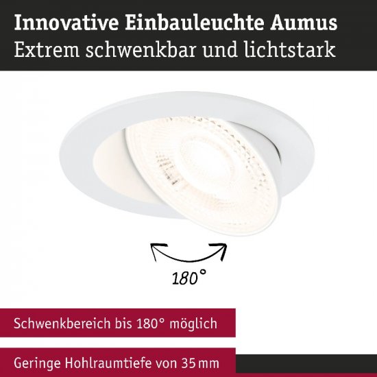 Paulmann 92253 LED Einbauleuchte White Select Aumus Einzelspot rund 105mm 90° 5W 700lm 230V dimmbar 2700 - 6500K Weiß