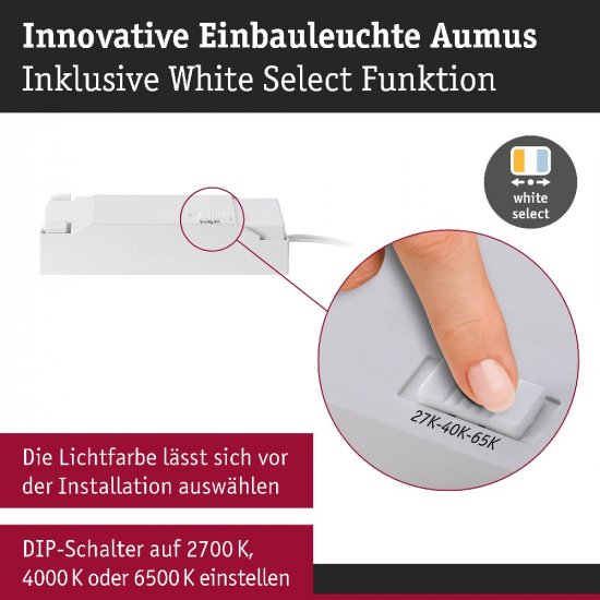 Paulmann 92253 LED Einbauleuchte White Select Aumus Einzelspot rund 105mm 90° 5W 700lm 230V dimmbar 2700 - 6500K Weiß