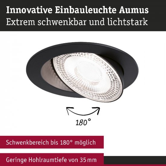 Paulmann 92257 LED Einbauleuchte White Select Aumus Einzelspot rund 105mm 90° 5W 700lm 230V dimmbar 2700 - 6500K Schwarz