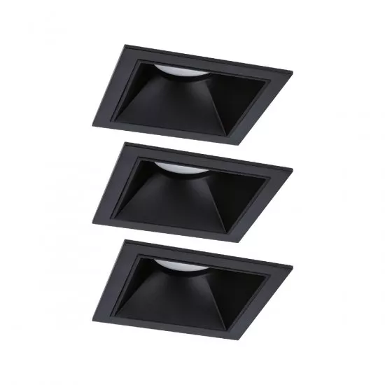 Paulmann 93125 LED Einbauleuchte 3-Step-Dim Cole Coin Basisset IP44 eckig 88x88mm 3x6W 3x470lm 230V dimmbar 2700K Schwarz