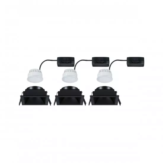 Paulmann 93125 LED Einbauleuchte 3-Step-Dim Cole Coin Basisset IP44 eckig 88x88mm 3x6W 3x470lm 230V dimmbar 2700K Schwarz