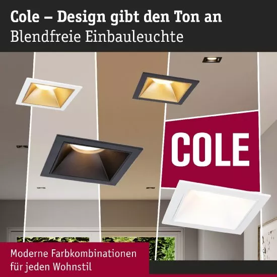 Paulmann 93125 LED Einbauleuchte 3-Step-Dim Cole Coin Basisset IP44 eckig 88x88mm 3x6W 3x470lm 230V dimmbar 2700K Schwarz