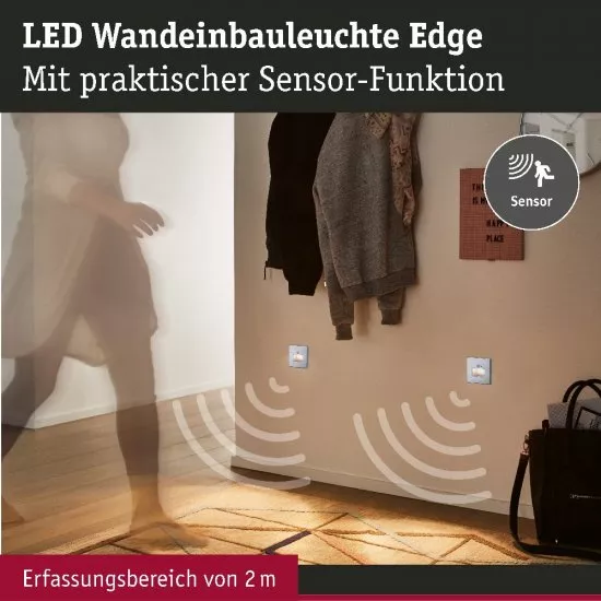 Paulmann 93133 LED Wandeinbauleuchte Edge Quadro eckig 80x42mm 1,2W 25lm 230V 2700K Weiß