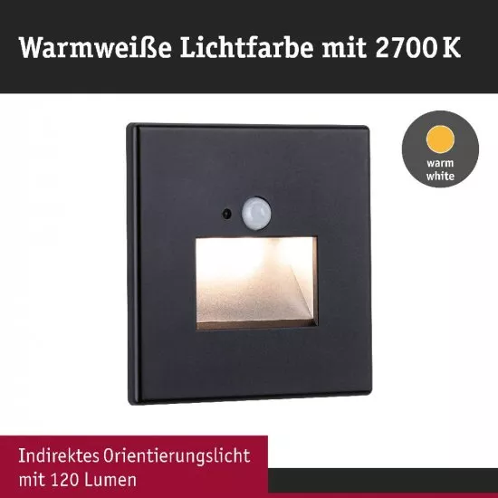 Paulmann 93135 LED Wandeinbauleuchte Edge Quadro eckig 80x42mm 1,2W 25lm 230V 2700K Schwarz