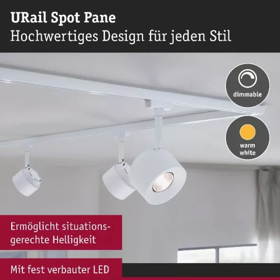 Paulmann 94893 URail LED Schienenspot Pane 650lm 7,4W 3000K dimmbar 230V Signalweiß