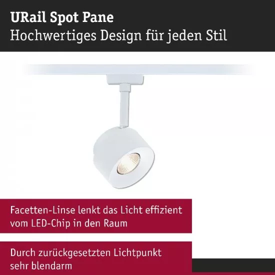 Paulmann 94893 URail LED Schienenspot Pane 650lm 7,4W 3000K dimmbar 230V Signalweiß