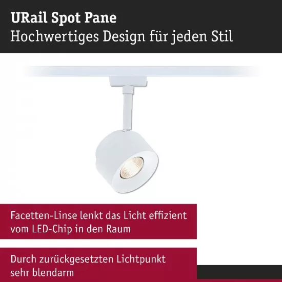 Paulmann 94894 URail LED Schienenspot Pane 680lm 7,4W 4000K dimmbar 230V Signalweiß