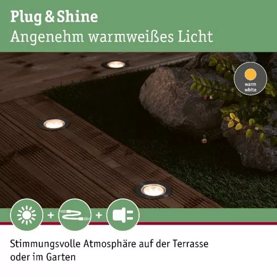 Paulmann 94906 Plug & Shine LED Bodeneinbauleuchte Floor IP67 3000K 3x1,3W 30VA Anthrazit