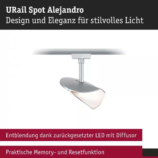 Paulmann 94959 URail LED Schienenspot 3-Step-Dim Alejandro 800lm 10W 3000K dimmbar 230V Chrom matt