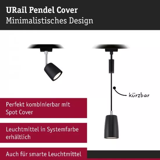 Paulmann 95627 URail Pendel Cover GU10 max. 10W dimmbar 230V Schwarz matt