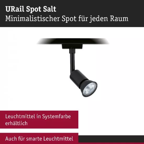 Paulmann 95636 URail LED Schienenspot Salt GU10 max. 10W dimmbar 230V Schwarz matt
