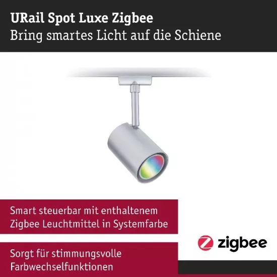 Paulmann 95662 URail LED Schienenspot Smart Home Zigbee 3.0 Luxe GU10 350lm 4,8W RGBW+ dimmbar 230V Chrom matt