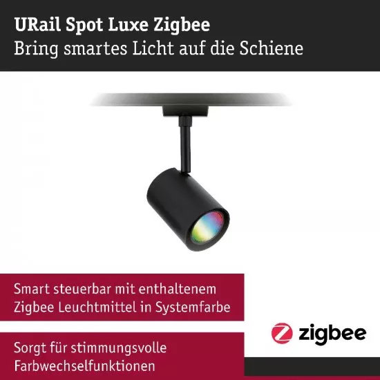 Paulmann 95664 URail LED Schienenspot Smart Home Zigbee 3.0 Luxe GU10 350lm 4,8W RGBW+ dimmbar 230V Schwarz matt