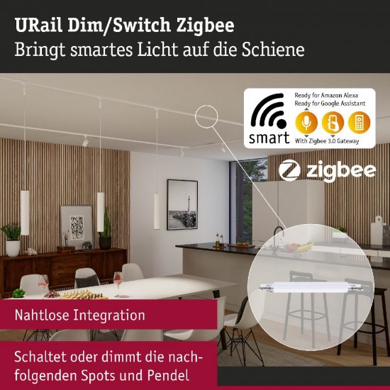 Paulmann 95674 URail Schienenadapter Dimm/Switch Smart Home Zigbee 240x21mm max. 50W Signalweiß_5