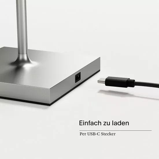 Sigor Akku-Tischleuchte Nuindie mini USB-C silberfarben 2,2W FlexMood 2200K/2700K IP54 168/197lm Ra85