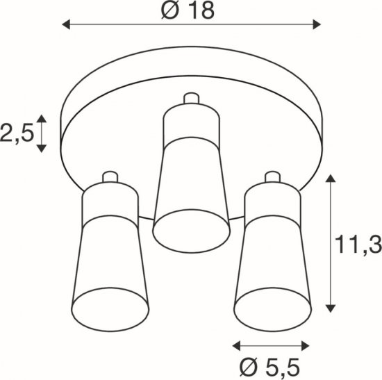 SLV Puri 2.0 Cone Wand- und Deckenaufbauleuchte rund 3x max. 6W GU10 grau_2