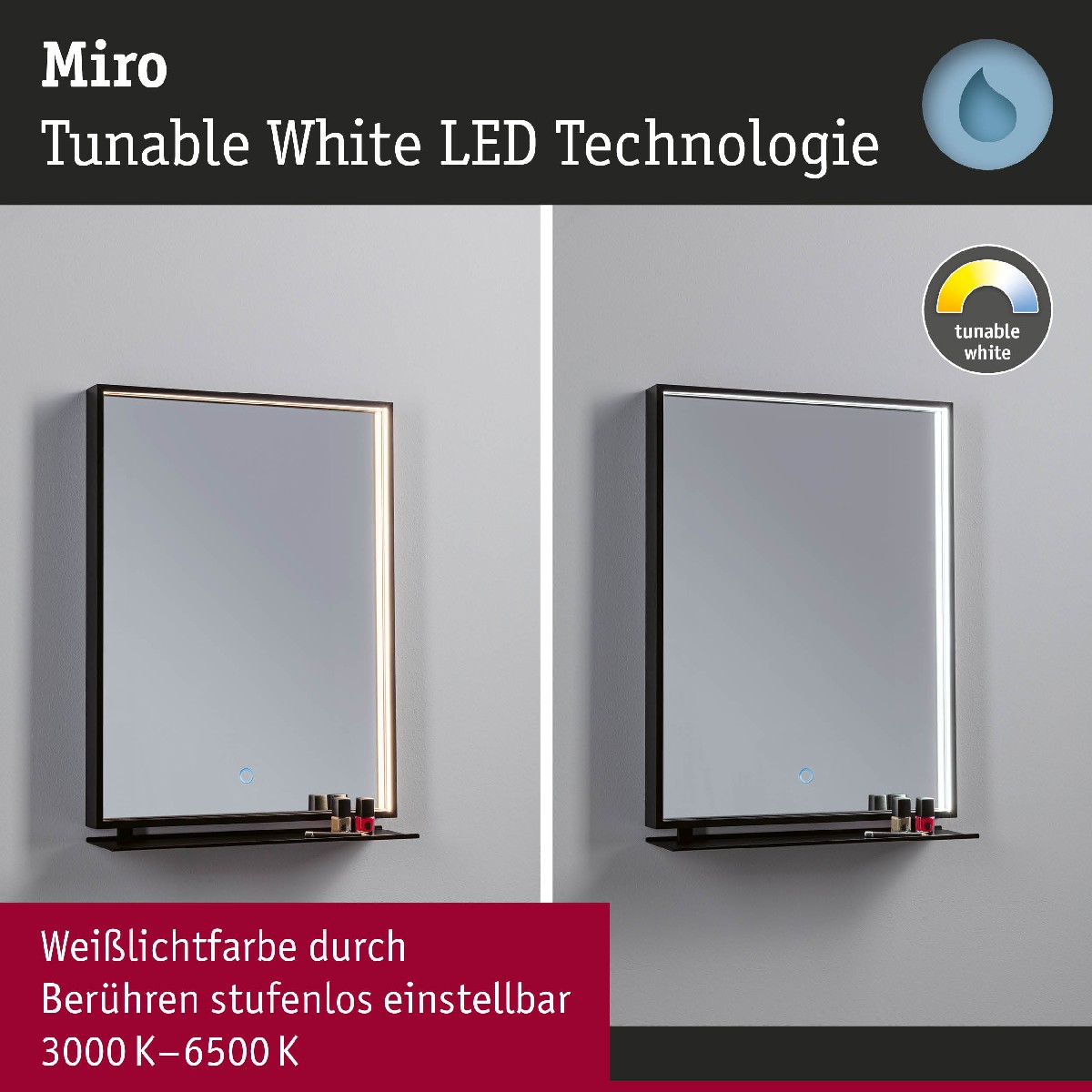 Miro 71093 Tunable IP44 LED Paulmann White Leuchtspiegel