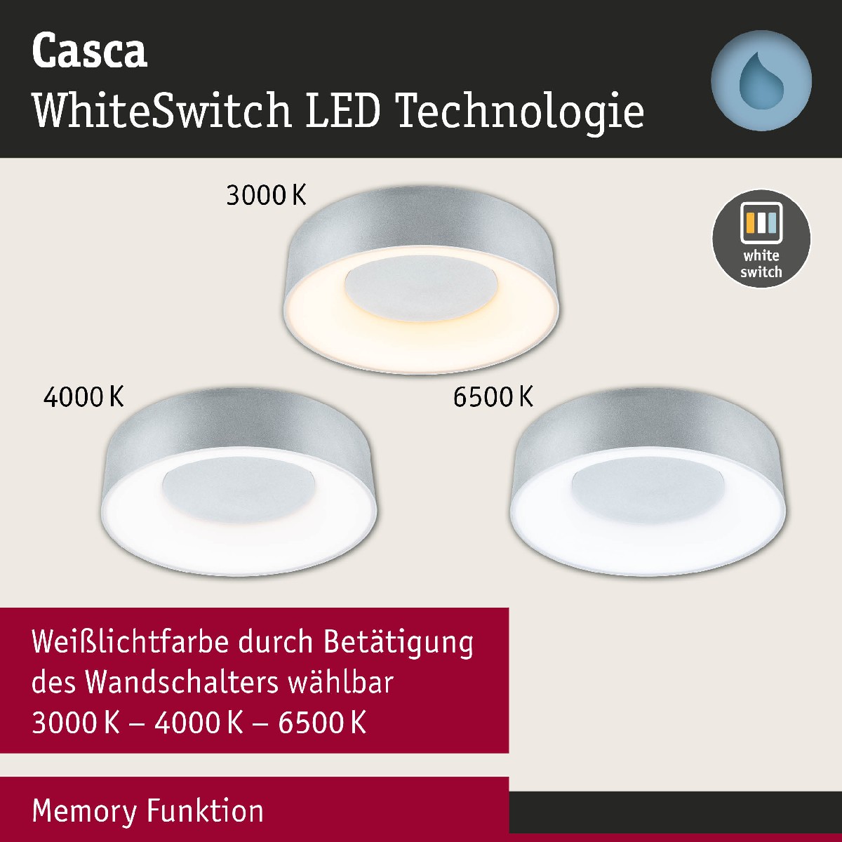 Paulmann 71095 LED Deckenleuchte Casca IP44 Switch White