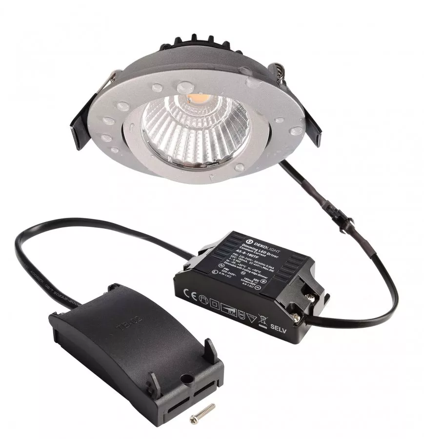 Deko-Light LED Deckeneinbauleuchte Dione IP44 Dim to Warm 8,5W 480lm dimmbar 1800/3000K Silber