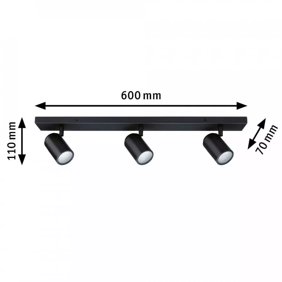 Paulmann 66777 Spotlight Zyli IP44 GU10 230V max. 3x10W dimmbar Schwarz matt