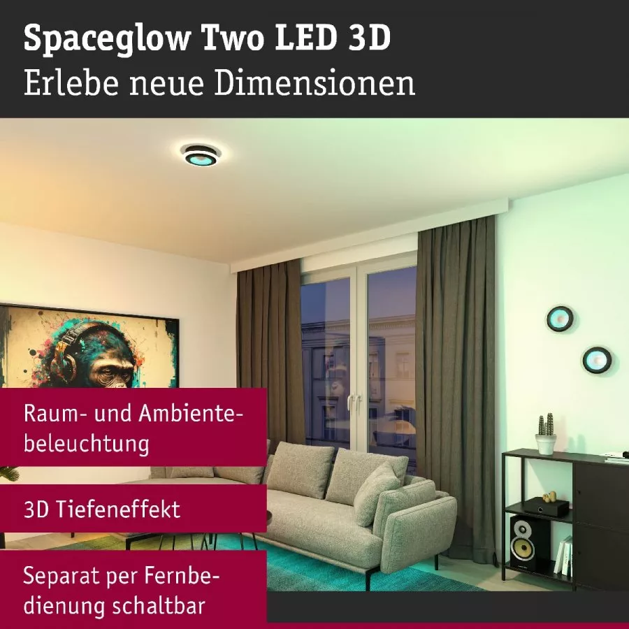 Paulmann 71037 LED Deckenleuchte Spaceglow RGB+ 1200lm 230V 14W Schwarz matt