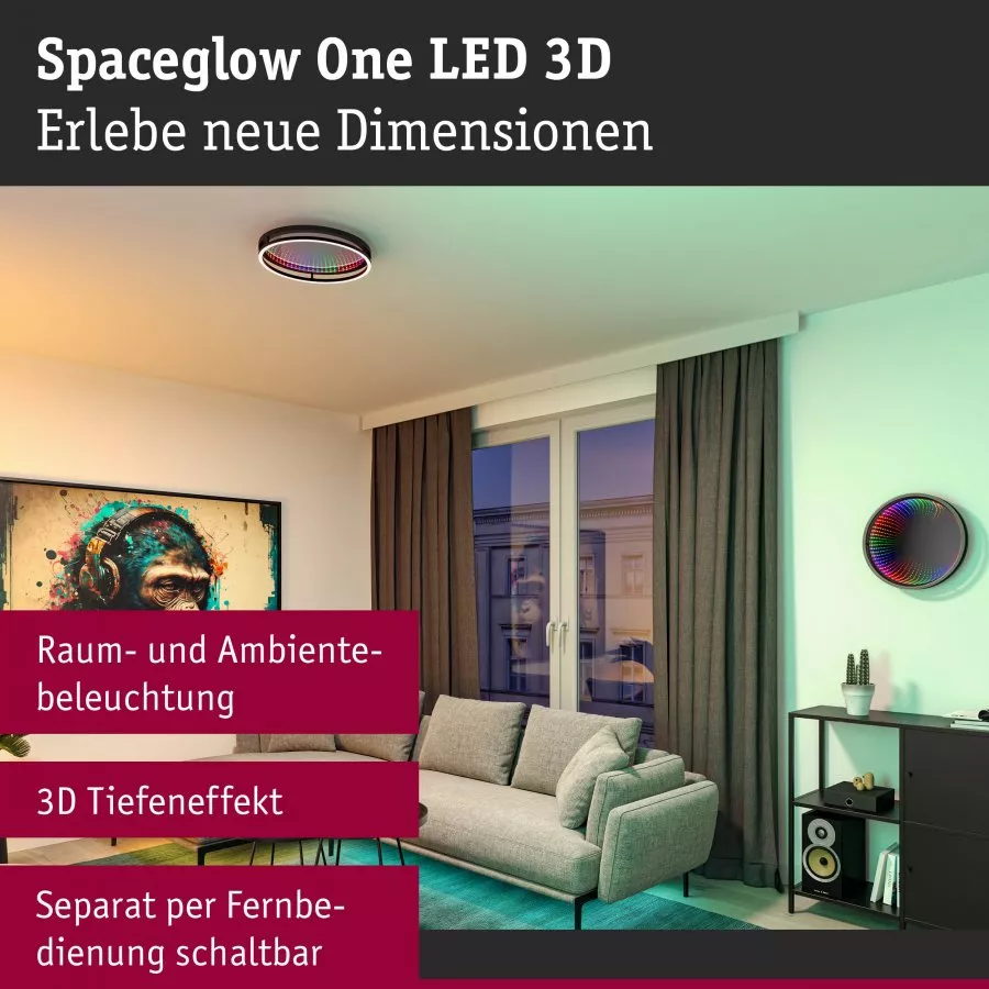 Paulmann 71056 LED Deckenleuchte Spaceglow One RGB+ 2000lm 230V 34,5W dimmbar Schwarz matt