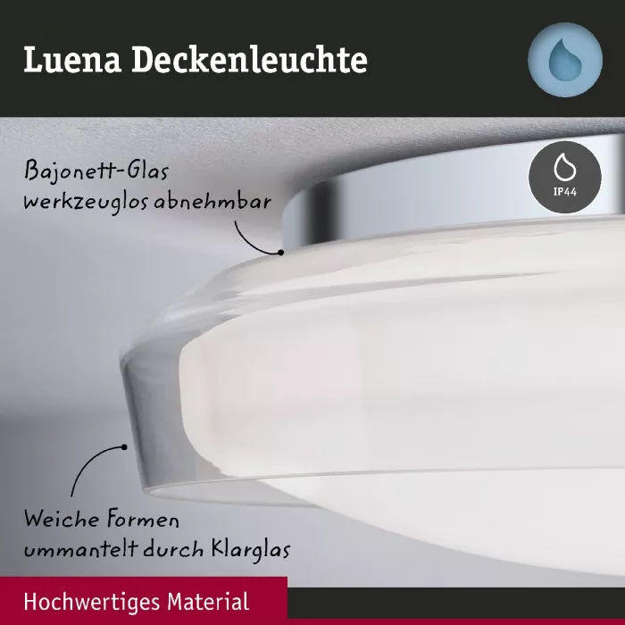 Paulmann 71078 Selection Bathroom LED Deckenleuchte Luena IP44 3000K 600lm 230V 11,5W Glas/Chrom