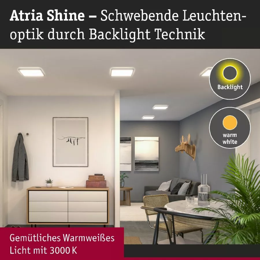 Paulmann 71155 LED Panel Atria Shine Backlight IP44 eckig 293x293mm 16W 1600lm 3000K Weiß