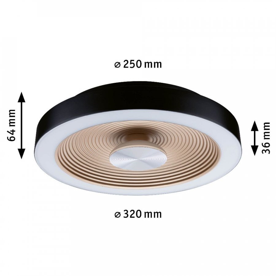 Paulmann 71178 LED Deckenleuchte Volea IP44 3000K 470lm / 1650lm 230V 3,5 / 1x13W dimmbar Schwarz/Gold