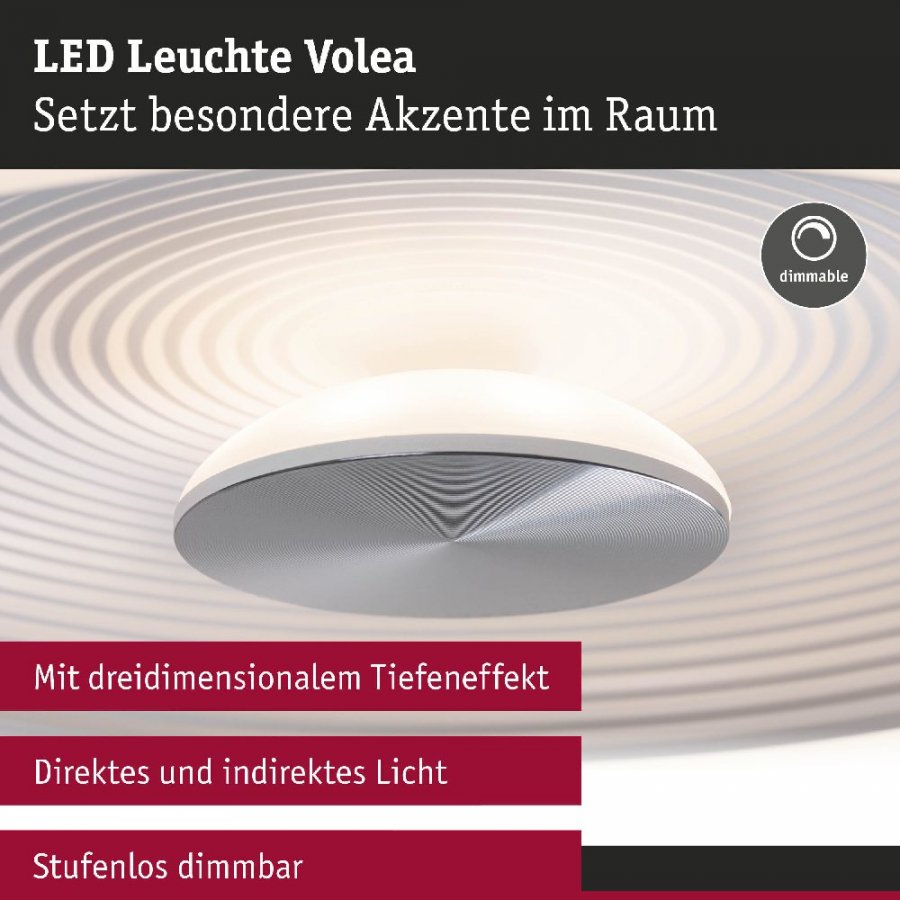 Paulmann 71179 LED Deckenleuchte Volea IP44 3000K 500lm / 2400lm 230V 4 / 1x18,5W dimmbar Weiß/Silber