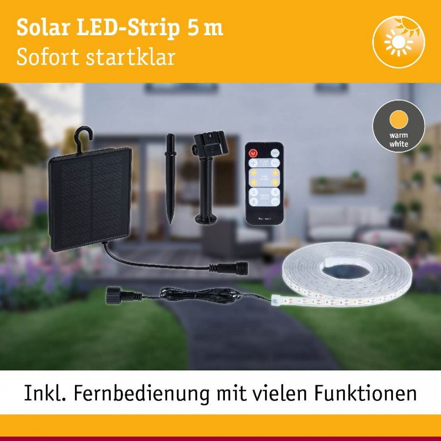 Paulmann 71193 LED Stripe Solar inkl. Fernbedienung 5m IP44 2,8W 51lm/m 60 LEDs/m 3000K