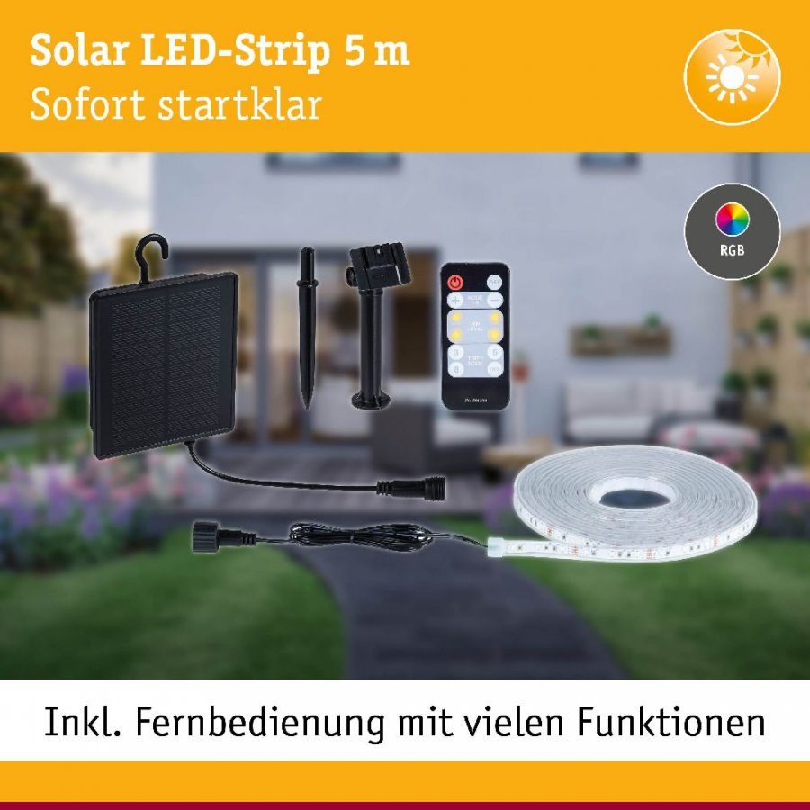 Paulmann 71194 LED Stripe Solar inkl. Fernbedienung 5m IP44 3,2W 22lm/m 60 LEDs/m RGB