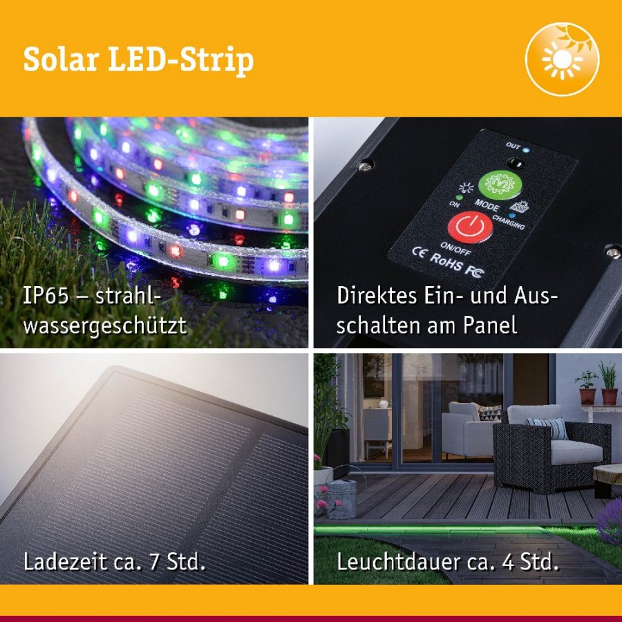 Paulmann 71194 LED Stripe Solar inkl. Fernbedienung 5m IP44 3,2W 22lm/m 60 LEDs/m RGB